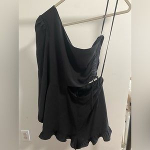 Black one shoulder cut out romper
